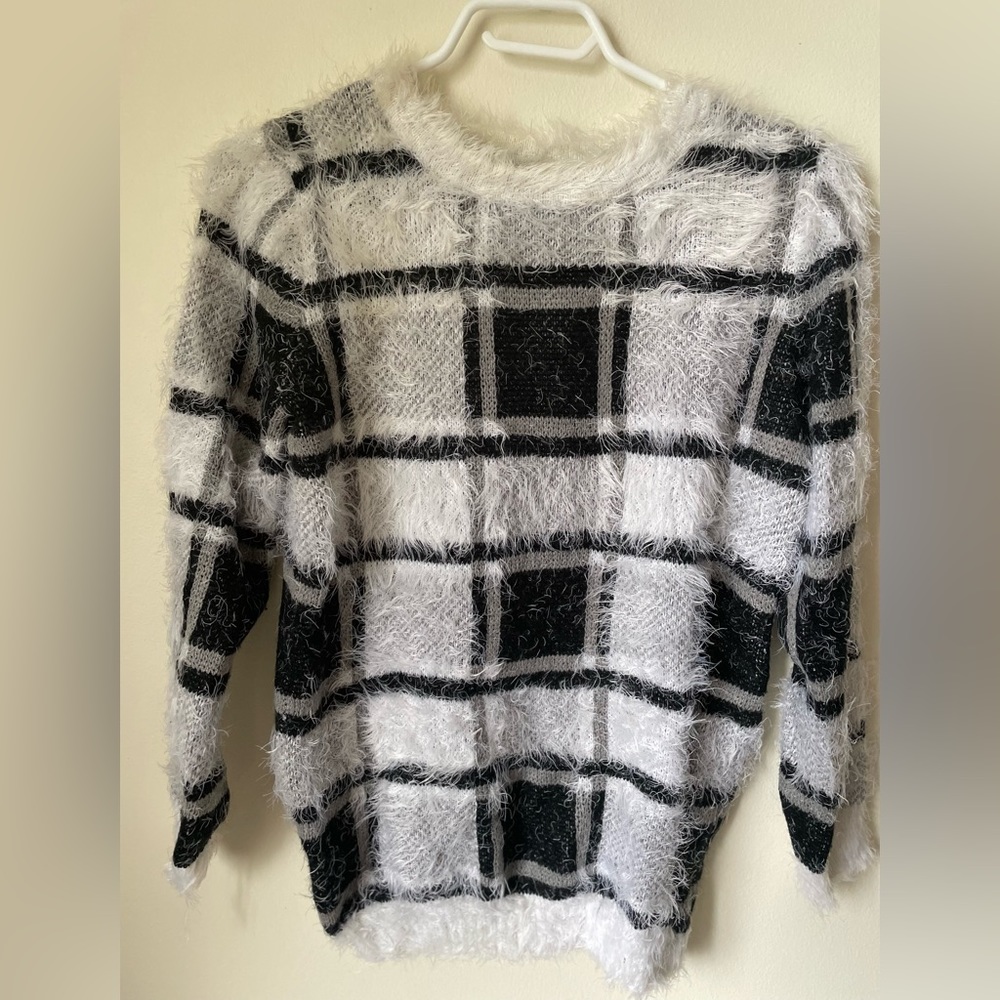 Fuzzy Checkered Sweater